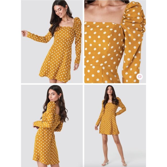 Whiteroom + Cactus Womens M Above Knee Dress Mustard Yellow & White Polka Dots - Picture 16 of 16